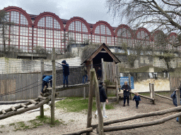 Max on a rope bridge at the Lion`s Path playground at the Antwerp Zoo