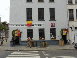 Belgian flags at Café de Pijl at the crossing of the Pijlstraat street and the Osystraat street