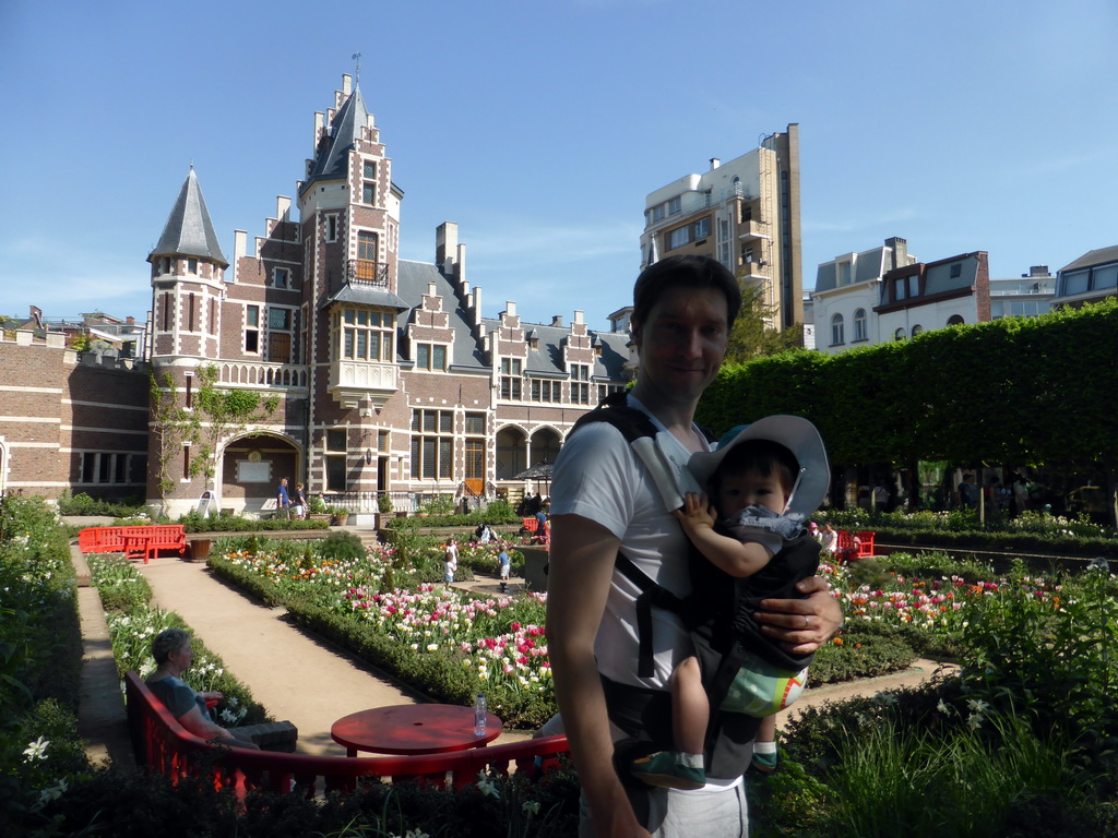Tim and Max with the Flemish Garden and the front of Restaurant Latteria at the Antwerp Zoo