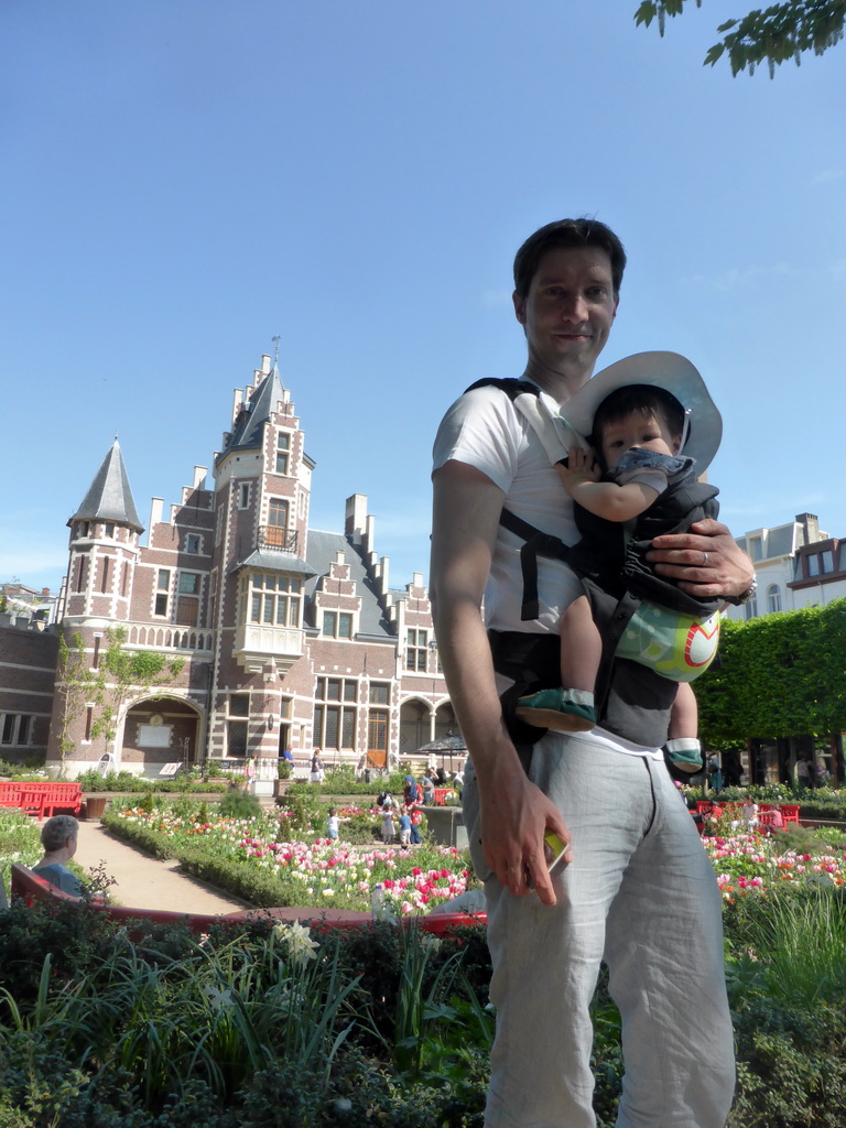 Tim and Max with the Flemish Garden and the front of Restaurant Latteria at the Antwerp Zoo