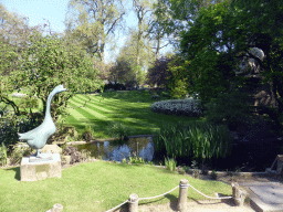 Statue of a goose and a garden at the Antwerp Zoo