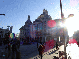 The Koningin Astridplein square with the front of the Antwerpen-Centraal railway station and China Light statues