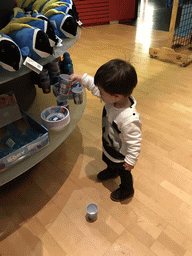 Max with souvenirs in the shop of the Aquatopia aquarium