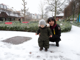 Miaomiao and Max in the snow at the Flemish Garden at the Antwerp Zoo
