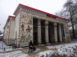 Miaomiao in front of the Egyptian Temple at the Antwerp Zoo