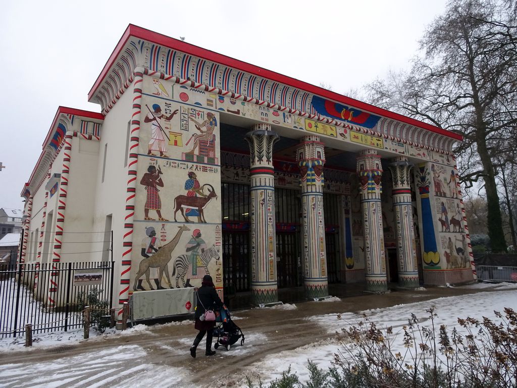Miaomiao in front of the Egyptian Temple at the Antwerp Zoo