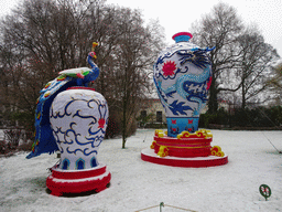 China Light Peacock and Vase statues at the Antwerp Zoo