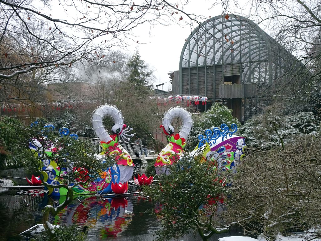 China Light Swan statues at the Antwerp Zoo