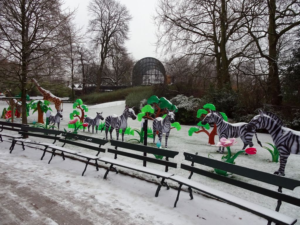 China Light Zebra and Giraffe statues at the Antwerp Zoo