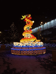 China Light Dragon statue and christmas tree at the Koningin Astridplein square, by night