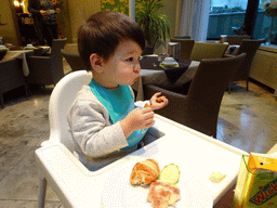 Max having breakfast at the Plaza Hotel Antwerp