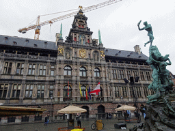 Front of the Antwerp City Hall and the Brabo Fountain at the Grote Markt square