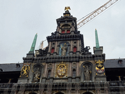 Top part of the facade of the Antwerp City Hall, viewed from the Grote Markt square