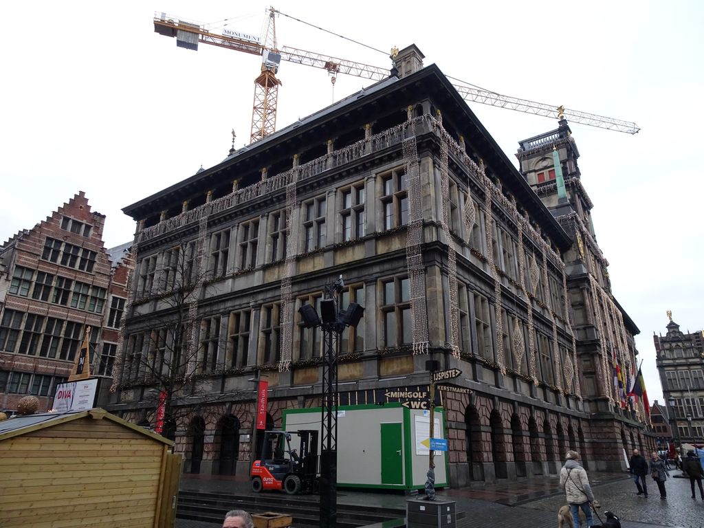 Left front of the Antwerp City Hall at the Grote Markt square