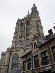 Tower and south side of the Cathedral of Our Lady, viewed from the Jan Blomstraat street