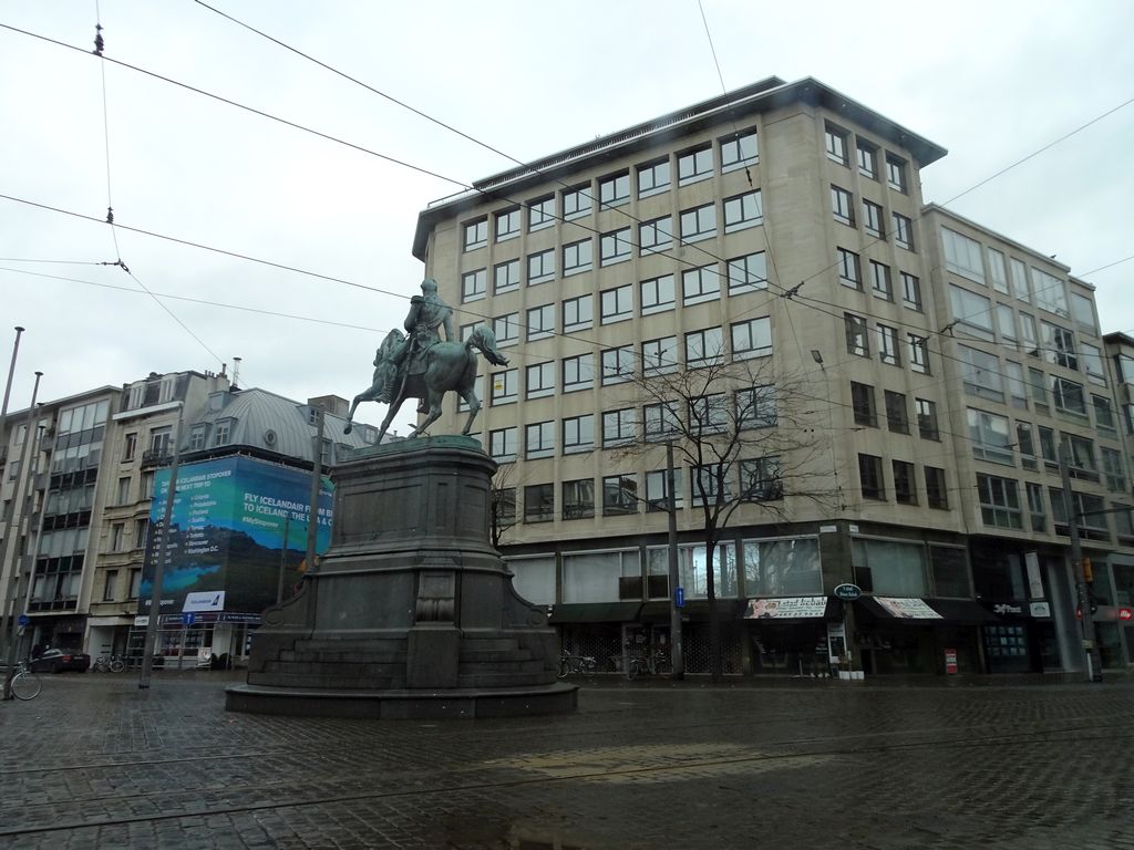 The Leopoldplaats square with a equestrian statue of King Leopold I by Guillaume Willem Geefs, viewed from the car