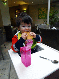 Max having breakfast at the Plaza Hotel Antwerp