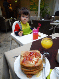 Max having breakfast at the Plaza Hotel Antwerp