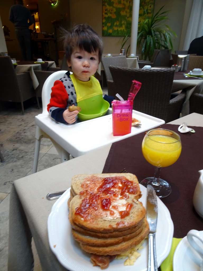 Max having breakfast at the Plaza Hotel Antwerp