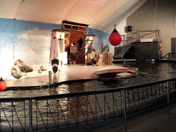 Sea Lion and zookeeper at the Aquaforum building at the Antwerp Zoo, during the Sea Lion Show