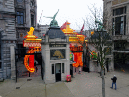 Back side of the entrance of the Antwerp Zoo with China Light gate, viewed from the high walkway