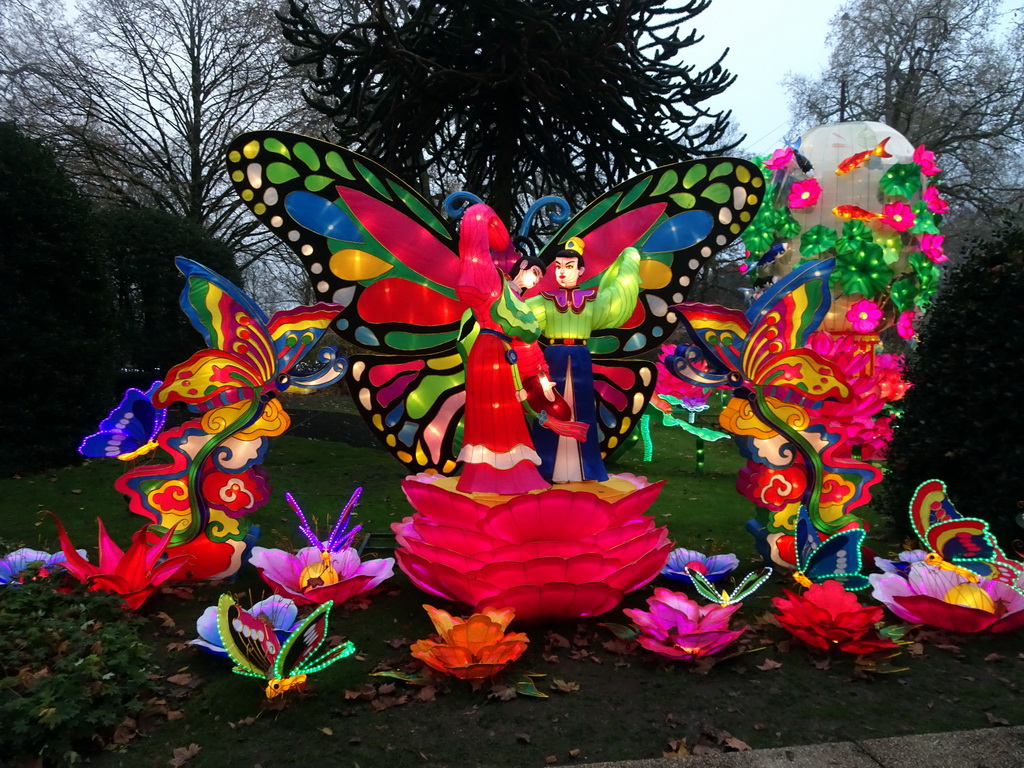 China Light statues `The Legend of the Butterfly Lovers` at the Antwerp Zoo