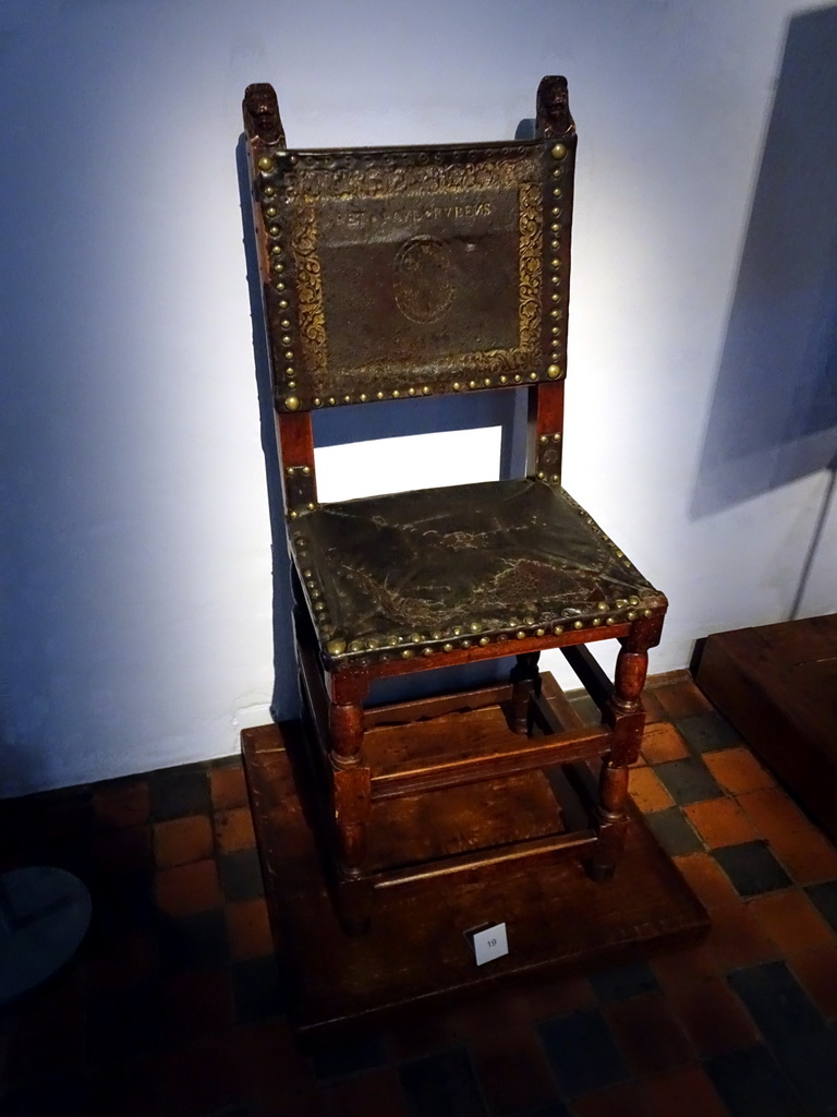 Chair of walnut and leather with the name of Peter Paul Rubens inscribed, at the First Floor of the Rubens House