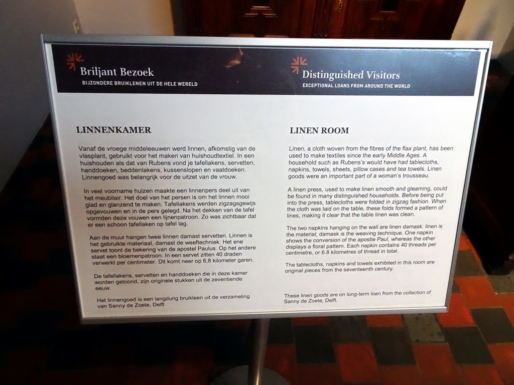 Explanation on the Linen Room at the First Floor of the Rubens House