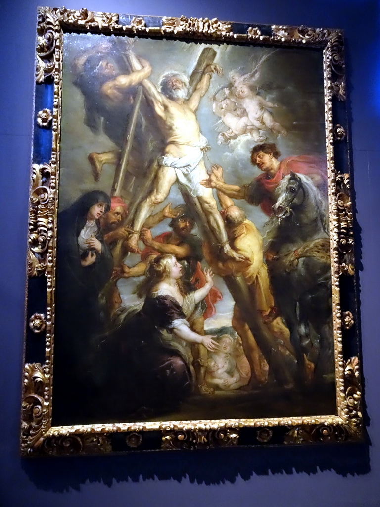 Painting `Martyrdom of St. Andrew` by Peter Paul Rubens at the Artist`s Studio at the Ground Floor of the Rubens House