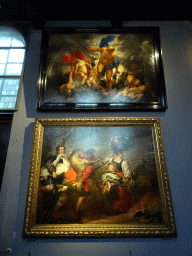 Paintings `Neptune and Amphitrite` by Jacob Jordaens and `Farmers going to market` by Jan Boeckhorst and Frans Snyders at the Artist`s Studio at the Ground Floor of the Rubens House