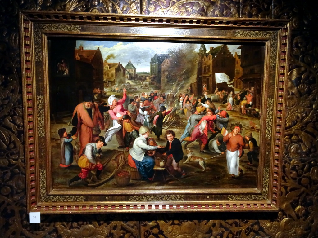 Painting `The Feast of St. Martin` by a follower of Maarten van Cleve, reworked by Peter Paul Rubens, at the Artist`s Studio at the Ground Floor of the Rubens House