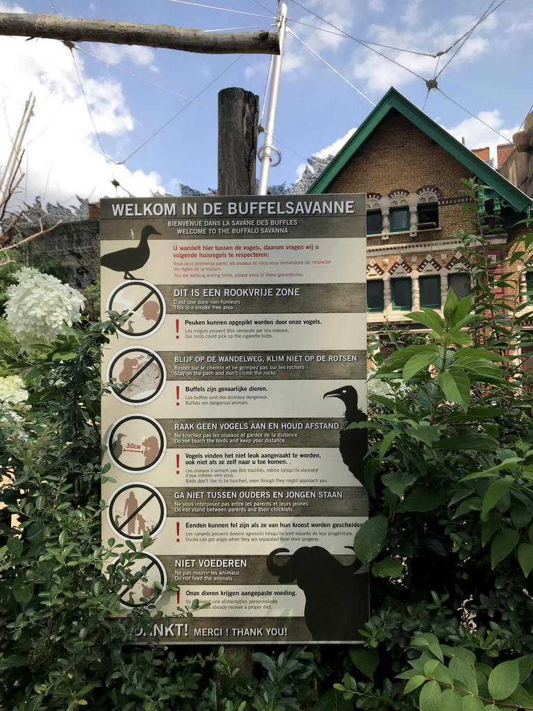 Sign at the Savannah at the Antwerp Zoo