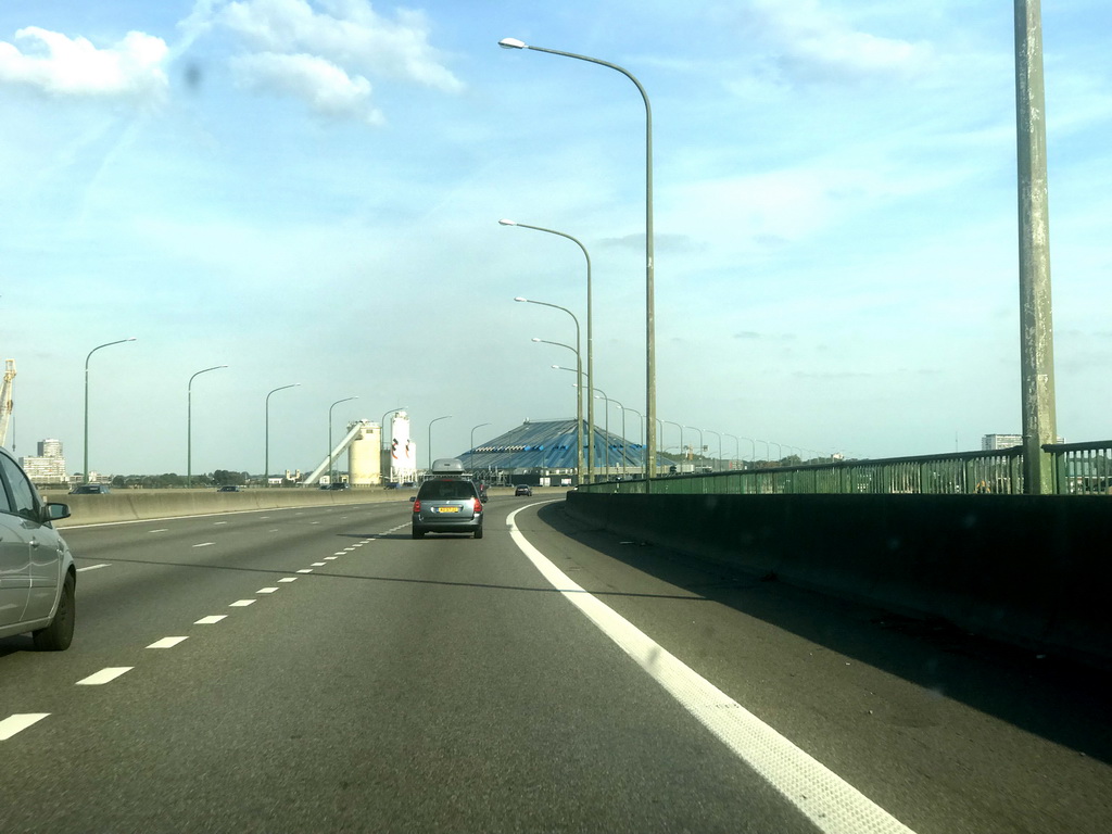 The Antwerps Sportpaleis building, viewed from the car on the E19 road