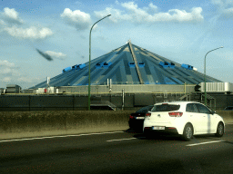 The Antwerps Sportpaleis building, viewed from the car on the E19 road