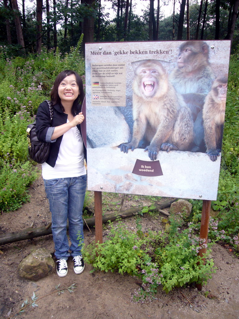 Miaomiao at an explanation on the Barbary Macaques in the Apenheul zoo