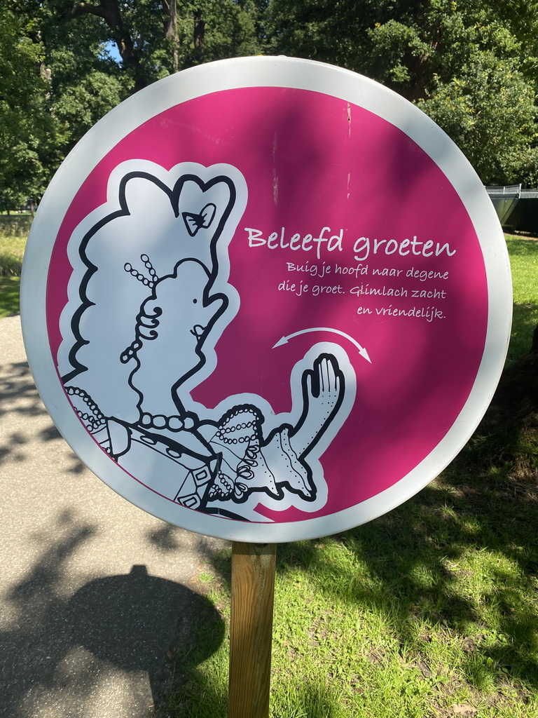 Sign at the road from the Stallenplein square to the Palace Garden at Het Loo Palace, during the Princes and Princesses Day