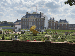 Sculpture `Tropospheric Ozone` and fountain at the west center of the Palace Garden of Het Loo Palace, viewed from the north side