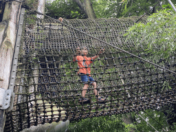 Max on a rope bridge at the Waaghals playground at the Apenheul zoo