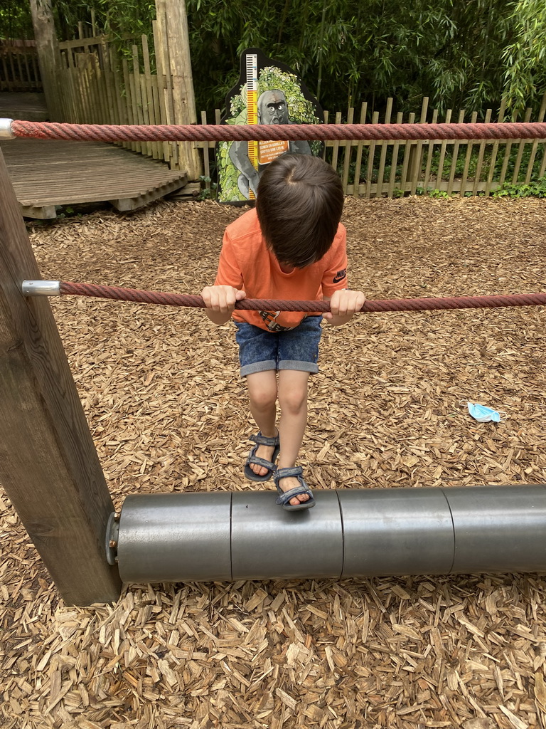 Max on a balancing pole at the Waaghals playground at the Apenheul zoo