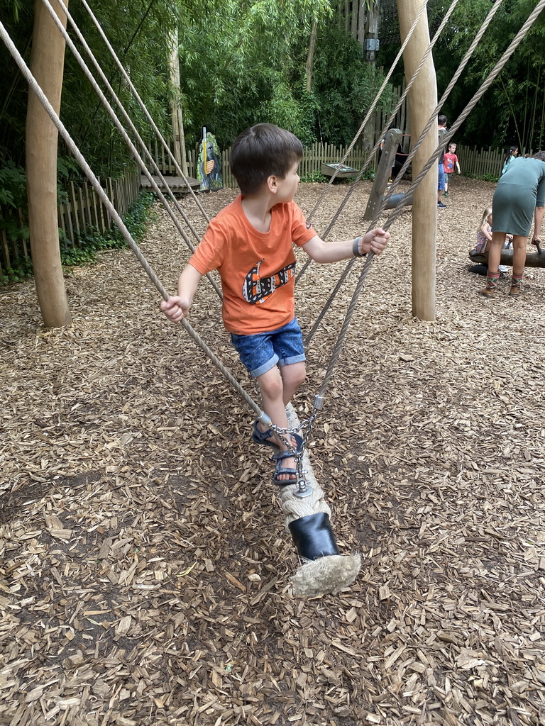 Max on a swing at the Waaghals playground at the Apenheul zoo