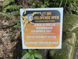 Warning sign for free ranging monkeys at the Apenheul zoo