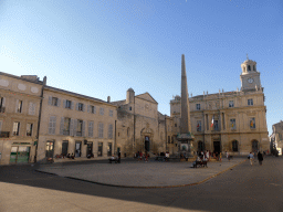 The Place de la République square with the Église Sainte-Anne d`Arles church, the Arles Obelisk and the City Hall