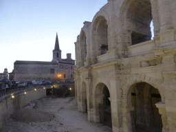 The south side of the Arles Amphitheatre and the Collège Saint Charles building, at sunset
