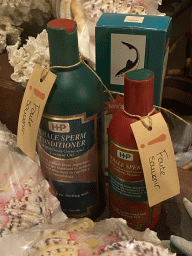 Bottles with whale sperm conditioner at the exhibition of bad souvenirs at the Ocean Hall of Burgers` Zoo