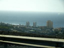 The Sol Tenerife hotel and Hotel Gala Tenerife at Playa de la Américas, viewed from the rental car on the TF-28 road
