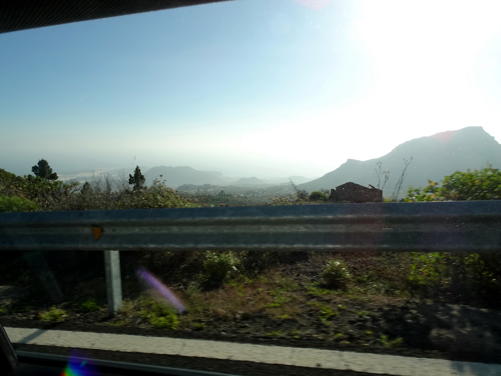 The Roque del Conde mountain, viewed from the rental car on the TF-51 road just southwest of the town of La Escalona