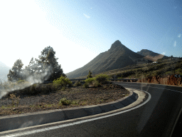 The Roque Imoque mountain, viewed from the rental car on the TF-51 road just southwest of the town of La Escalona