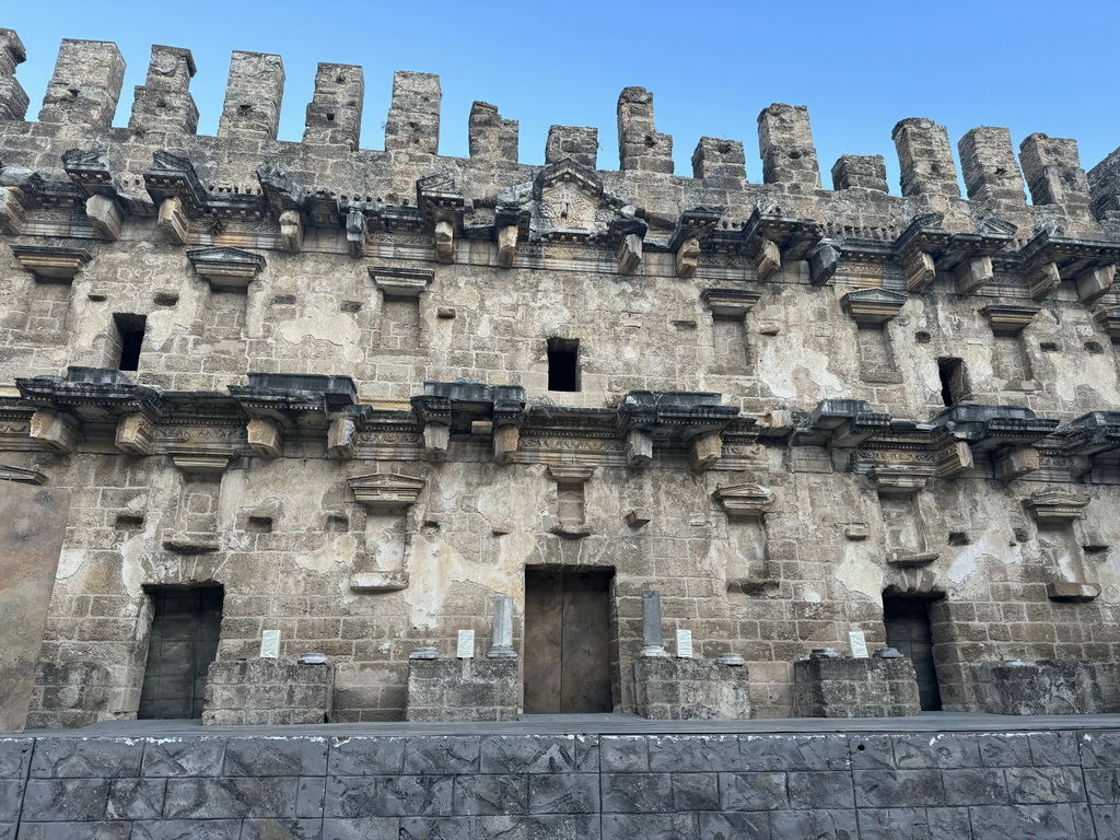 Stage and stage building of the Roman Theatre of Aspendos, viewed from the orchestra