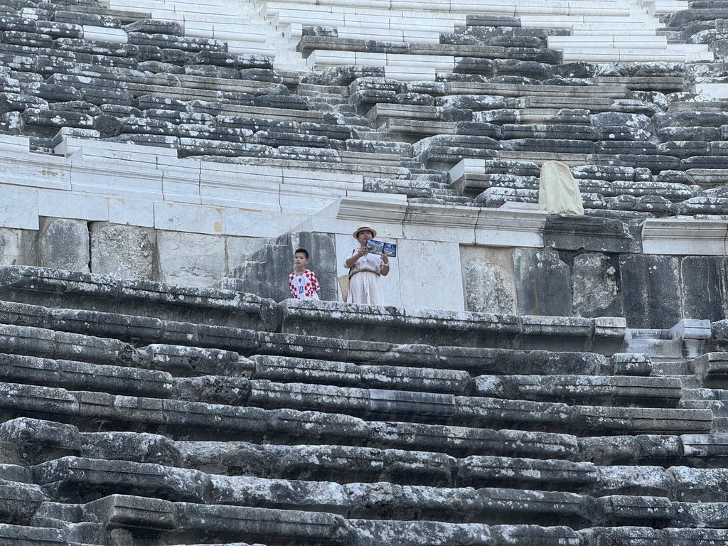 Miaomiao and Max at the west auditorium of the Roman Theatre of Aspendos, viewed from the orchestra