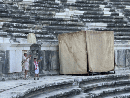 Miaomiao and Max at the diazoma of the west auditorium of the Roman Theatre of Aspendos, viewed from the south auditorium